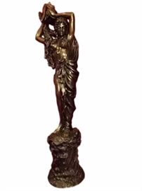 LIFESIZE BRONZE SCULPTURE, MAIDEN WITH SHELL, CAN BE USED AS FOUNTAIN WITH WATER FLOWING FROM SHELL