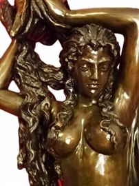 LIFESIZE BRONZE SCULPTURE, MAIDEN WITH SHELL, CAN BE USED AS FOUNTAIN WITH WATER FLOWING FROM SHELL