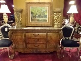 MICAEL AMINI ROCOCO SIDEBOARD, SIGNATURE COLLECTION, WITH MARBLE TOP