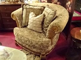 OPULENT 3 PC LIVING ROOM SET, SOFA AND 2 CHAIRS, RED AND CHAMPAGNE ACCENT PILLOWS