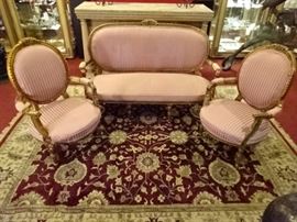 ANTIQUE LOUIS XVI STYLE SOFA AND 2 CHAIRS IN GOLD GILT
