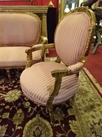 ANTIQUE LOUIS XVI STYLE SOFA AND 2 CHAIRS IN GOLD GILT