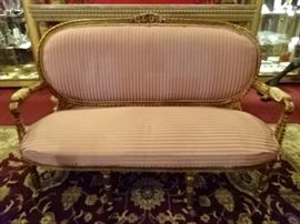 ANTIQUE LOUIS XVI STYLE SOFA AND 2 CHAIRS IN GOLD GILT