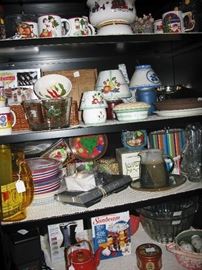 cabinets filled with glassware and collectibles 