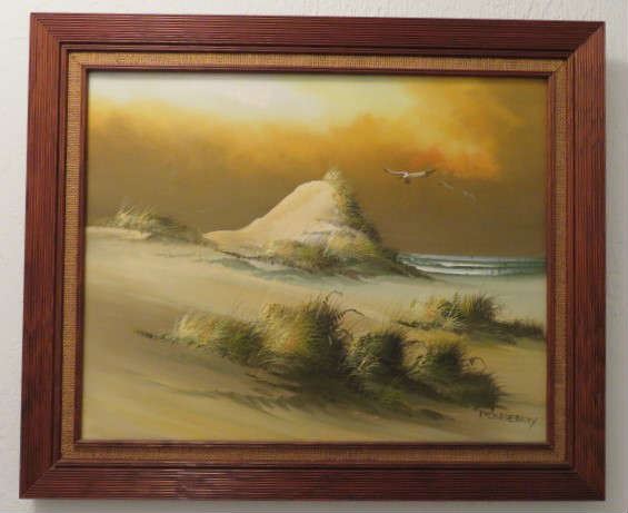Land Seascape Oil Painting Signed, Roberty
