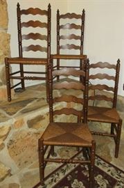 Set of 4 Ladder Back Straw Seat Chairs