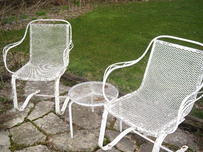 Vintage  metal patio chairs and table 