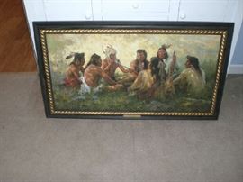 OIL ON CANVAS, PEACE PIPE CEREMONY