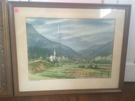 Original Watercolor "Church in the Valley" by Bob Blake