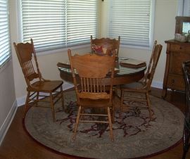 Antique oak claw foot table - set of chairs are recent