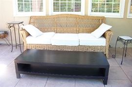 Great looking rattan sofa - large TV base with room for components on bottom shelf