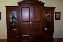 Large entertainment cabinet with side curio pieces - mahogany