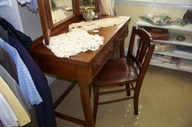Antique oak dressing table with oak chair