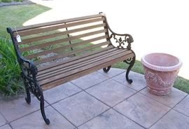 Iron and wood park bench - pair of planters