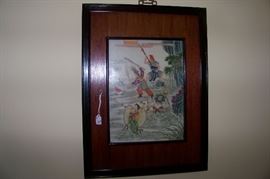 Chinese- hand painted on porcelain - beautifully framed - there are 4 of these with different scenes