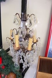 Antique chandelier with gorgeous prisms - needs a little attention and of course, should be re-wired