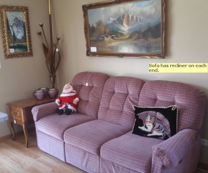 Recliner sofa, decorator paintings