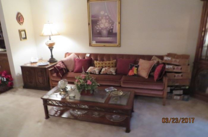 Sofa, Coffee Table with glass, End Table with Lamp