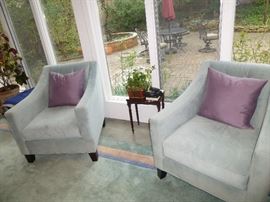 "BETTER BY DESIGN" TWO SEA FOAM TUFTED BACK CHAIRS FROM MACY'S