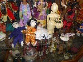FIGURINES AND DOLLS FROM ALL OVER THE WORLD. MANY NATIVE AMERICAN AND ASIAN. SOME ANTIQUE AND VINTAGE    