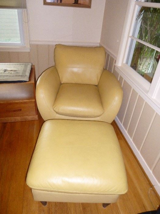 ALMAFI (BUTTER) LEATHER CHAIR WITH MATCHING OTTOMAN FROM MACY'S