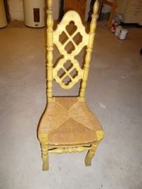 VINTAGE HONEY OAK HIGH BACK CHAIR WITH RUSH SEAT