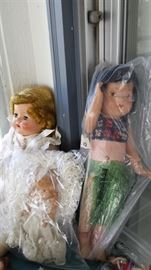 Composition Hawaiian and bride antique doll