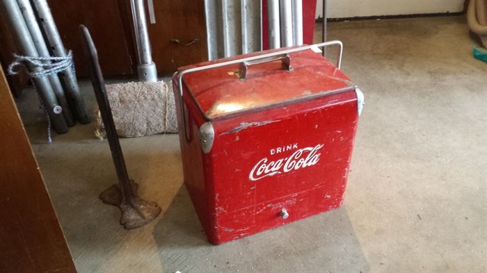 Antique coca cola red metal cooler