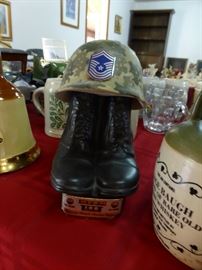 Jim Bean Army hat and boots collector bottle