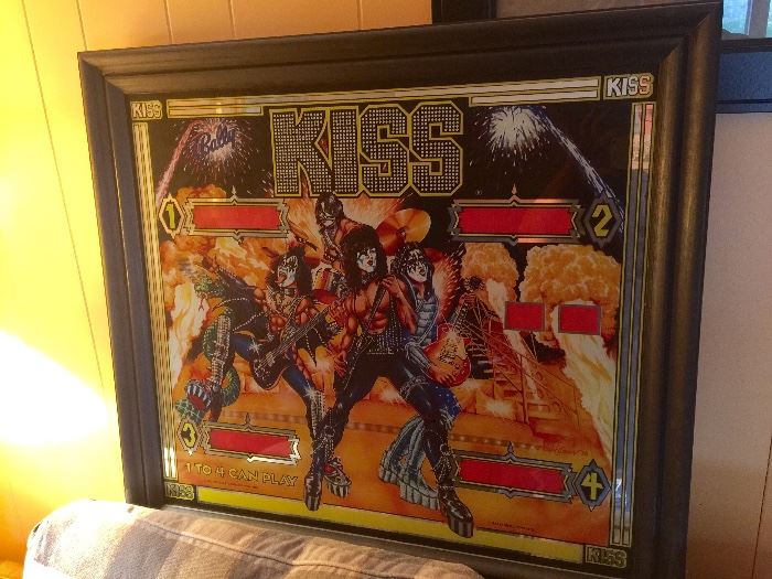 Translite/back glass from a Bally KISS pinball machine.  Beautiful framed condition.