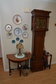 1890's English oak grandfather clock, cluster bell chimes, gong on the hour