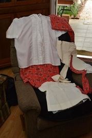country outfit - skirt, blouse, bonnets, kerchief, child's christening gown