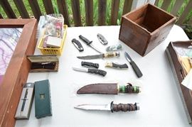 Cross pen/pencil sets, assorted costume earrings, pins, knives