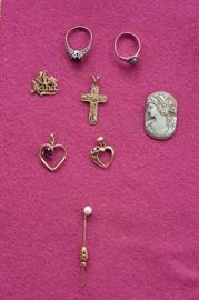 sterling rings, gold pendants/charms
