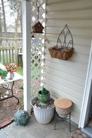 planters, plant stands, flower baskets, bird house