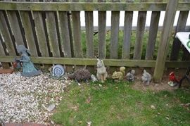 statuary - snails, cats, squirrels