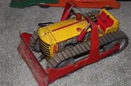 Vintage 1950's Tin Litho Wind-up Sparkling Climbing Caterpillar Bulldozer