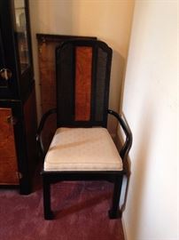 #80 Black and wood dining table w 6 chairs & 2 leaves 63-98x41x29 $275 