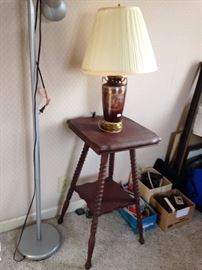 #86 tall square end table w spool legs 16x29 $75 