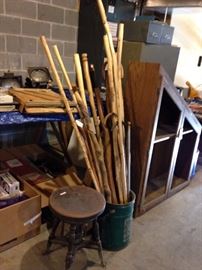 walking sticks $20-40 ea 
piano stool $25
#106 Angle wood cabinet no glass in door $30 