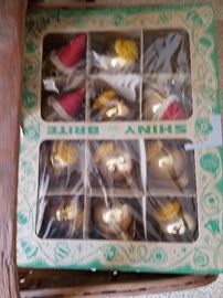 Glass Christmas bulbs still in original boxes, vintage and antique.