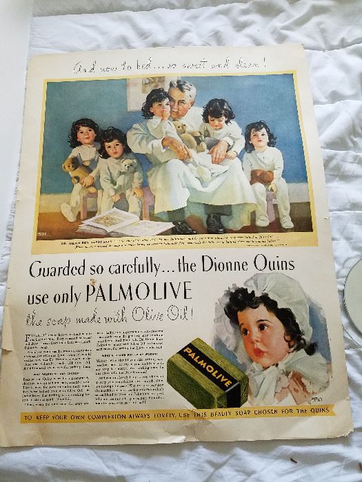 1930's Ad with Dionne Quins, large page out of old magazine