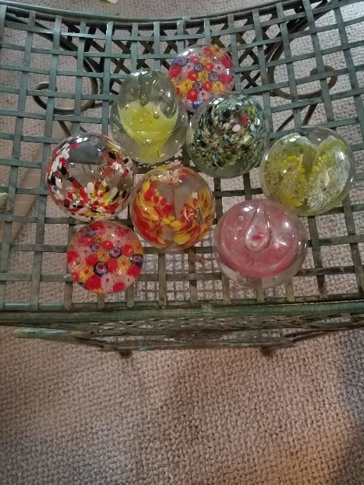 Made in Italy glass balls with decorative core, on metal stand