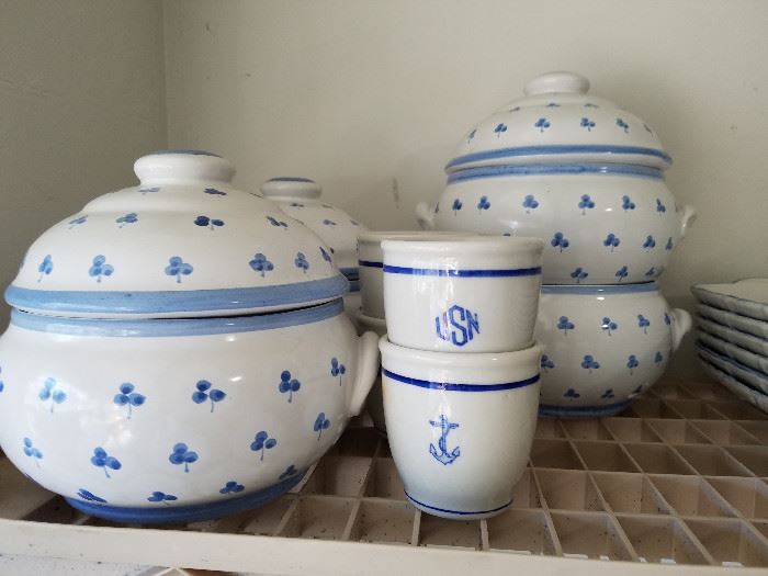 blue and white dinner sets. 