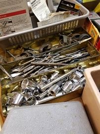 garage hand tools, wrenches, screw drivers drill bits