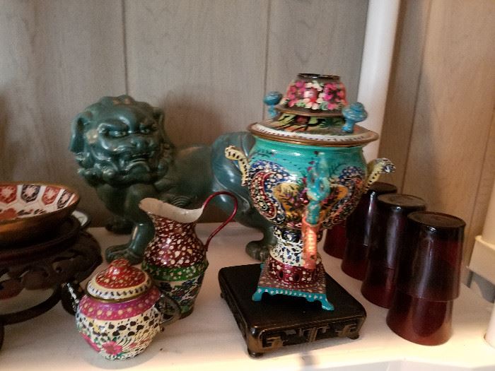 Beautiful Traditional Chinese pottery and porcelains, jade like statues