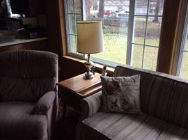 Den - end table with magazine rack on one side & Sofa