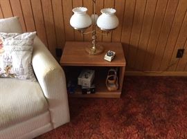 Den - another table and hobnail lamp. 