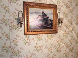 Vintage picture and candle holders - over dining table