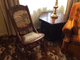 Excellent condition rocker with tapestry back and seat - now in den